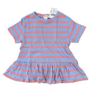 NWT J. Crew Girls' Pink & Blue Stripe Ruffle-Back Peplum Tee - SIZE 2